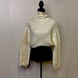 Brand new metallic gold crop turtleneck sweater